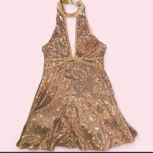 Free people mini nwt film noir Gold Sequin Halter Dress